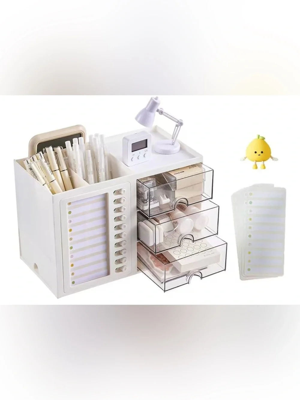 White Desktop Makeup & Office Organizer with 3 Clear Drawers